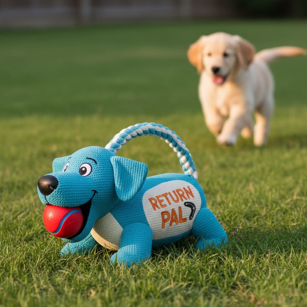 An image of the Return Pal pup toy with a lab pup.