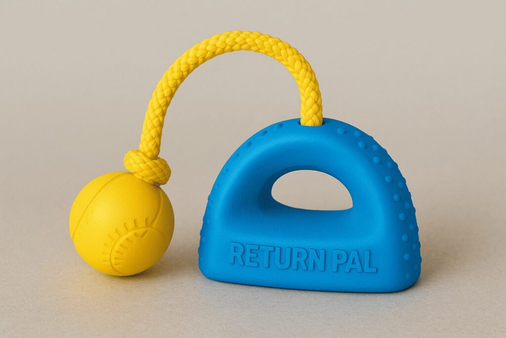A yellow and blue Return Pal toy.